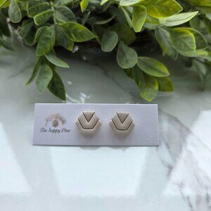 NEW Light Beige Hexagon Polymer Clay Studs